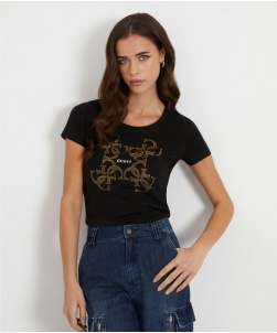 T-SHIRT STRETCH CON LOGO STRASS GUESS