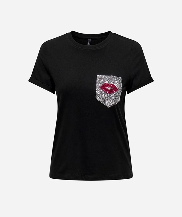 T-SHIRT CON TASCA PAILLETTES ONLY